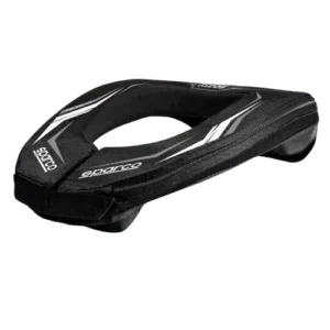 Sparco racing seat cushion designed for motorsport safety and comfort, featuring black fabric with white accents and the Sparco logo.