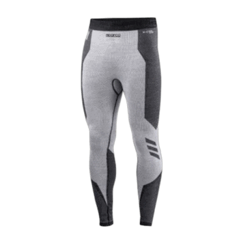 Sparco racing trousers in grey and black with ergonomic design for motorsport safety and comfort.