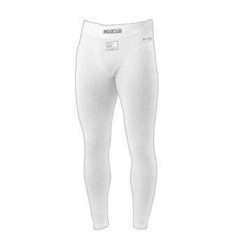 White racing compression tights from Grand Prix Racewear with high waistband and branding, designed for motorsport athletes.