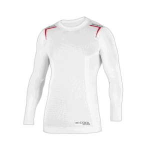 White Grand Prix Racewear racing jersey with red accents and X-Cool technology for motorsport enthusiasts.