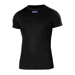 Black racing T-shirt from Grand Prix Racewear with Sparco logo, designed for motorsport enthusiasts and drivers.