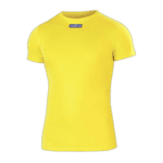 Bright yellow Grand Prix Racewear T-shirt with blue logo, ideal for motorsport enthusiasts and racers.
