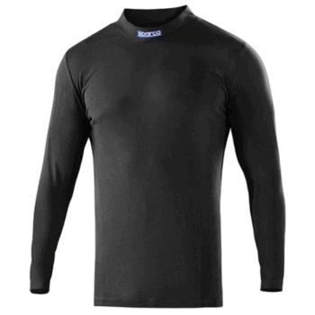 Black long-sleeve racing shirt from Grand Prix Racewear with Sparco branding, designed for motorsport enthusiasts and professional drivers.