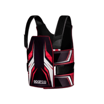 Black, red, and white Grand Prix racing backpack with Sparco branding, designed for motorsport enthusiasts and racers.