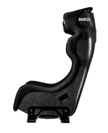 High-performance Sparco racing seat with carbon fibre shell for motorsport safety and comfort.