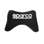 Sparco racing neck support cushion in black with white logo, designed for motorsport safety and comfort.