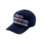 Grand Prix Racewear cap featuring Sparco, Martini Racing, and Motorsport logos in navy blue with red and light blue accents.
