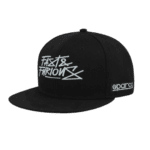 Black snapback cap with 'Fast & Furious' logo and Sparco branding, ideal for motorsport fans and racing enthusiasts.