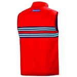 Red racing vest with blue and white stripes, designed for motorsport safety and style, featuring Sparco branding on the back.