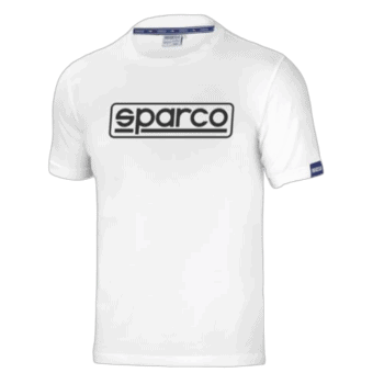 White Grand Prix Racewear T-shirt with Sparco logo, ideal for motorsport enthusiasts and racing events.