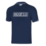 Blue Sparco racewear T-shirt with white logo, ideal for motorsport enthusiasts and racing events.