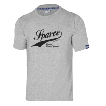 Grey Sparco racing T-shirt with black logo, ideal for motorsport enthusiasts and racewear fans.