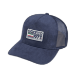Blue racing cap with Sparco 1977 logo, mesh back, and curved brim, ideal for motorsport enthusiasts and racewear fans.