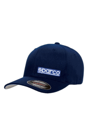 Blue Sparco baseball cap with white logo, ideal for motorsport enthusiasts and racewear fans.