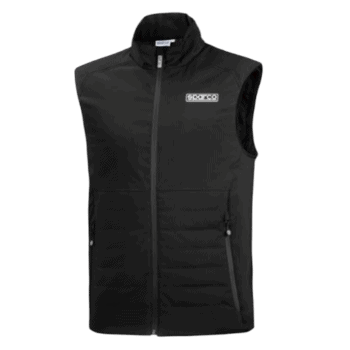 Black Grand Prix Racewear sleeveless vest with zip closure and logo on chest, designed for motorsport safety and comfort.