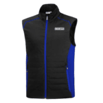 Black and blue Grand Prix Racewear racing vest with zip closure and high collar, designed for motorsport safety and comfort.