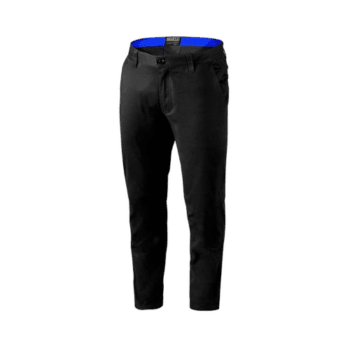 Black Grand Prix Racewear racing trousers with blue lining, designed for motorsport safety and comfort.