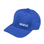 Blue Sparco racing cap with adjustable strap and embroidered logo, ideal for motorsport enthusiasts and racewear fans.