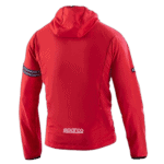 Red Grand Prix Racewear jacket with hood, featuring sponsor logos and racing stripes, designed for motorsport enthusiasts and professionals.