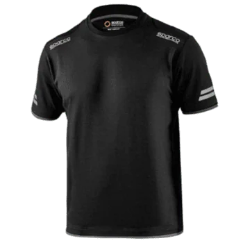 Black Grand Prix Racewear T-shirt with Sparco branding and reflective stripes, designed for motorsport enthusiasts.