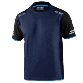 Blue and black Grand Prix Racewear racing T-shirt with Sparco branding, designed for motorsport enthusiasts and racers.