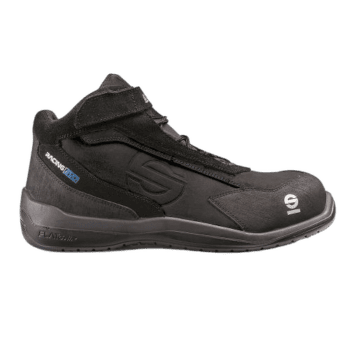 Black racing shoe from Grand Prix Racewear with racing branding and high-performance design for motorsport enthusiasts.