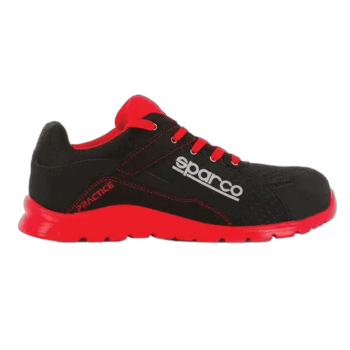 Black and red Sparco racing shoe designed for motorsport safety and performance, featuring durable materials and a comfortable fit.