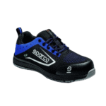 Sparco Cup S1P mechanics shoe in black and blue with breathable mesh and durable sole, ideal for motorsport mechanics.