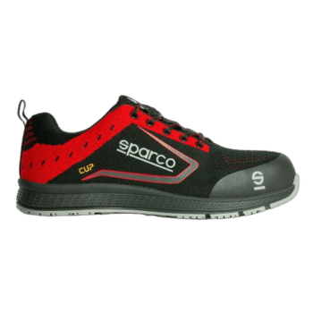 Sparco racing shoe in black and red with GP design, ideal for motorsport enthusiasts and professional drivers.