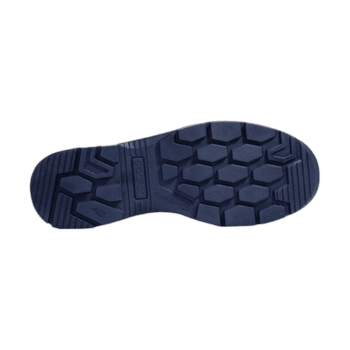 Close-up of a navy blue Sparco Martini Indy S3 racing shoe sole with hexagonal tread pattern for grip.