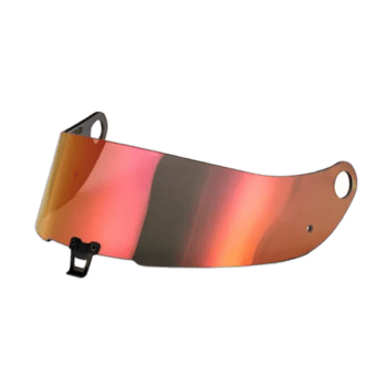Grand Prix Racewear tinted visor for motorcycle helmets, featuring a reflective, multi-coloured surface for enhanced visibility and protection.
