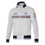 Grand Prix Racewear white racing jacket with Martini Racing and Sparco logos, designed for motorsport enthusiasts.