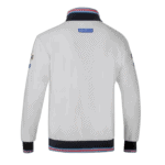 Sparco racing jacket in white with blue and red accents, designed for motorsport enthusiasts and professional drivers.