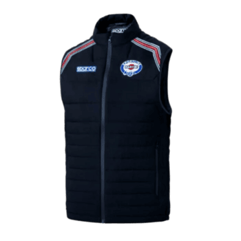 Grand Prix Racewear sleeveless racing vest with sponsor logos and racing stripes, designed for motorsport enthusiasts and professionals.