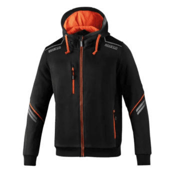 Black and orange racing hoodie by Grand Prix Racewear, featuring high-quality materials and racing-inspired design for motorsport enthusiasts.