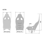 Grand Prix Racewear racing seat design with detailed measurements for optimal fit and safety in motorsport vehicles.