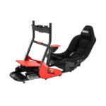 SPARCO racing seat with integrated motion platform for sim racing, featuring black and red design and adjustable components.