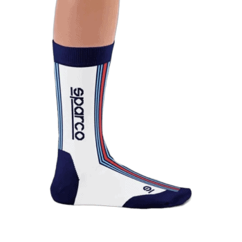 Grand Prix Racewear racing sock with blue, white, and red stripes, featuring the GPR logo, designed for motorsport enthusiasts and racers.