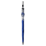 Blue and black Grand Prix Racewear branded racing umbrella with ergonomic handle for motorsport events.