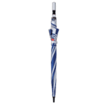 Grand Prix Racewear branded umbrella with blue and white stripes, ideal for motorsport events and outdoor use.
