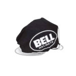 Bell Helmets racing helmet cover in black with white logo, designed for motorsport safety and protection.