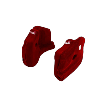 Red racing knee pads from Grand Prix Racewear designed for motorsport safety and comfort.