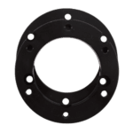Black racing wheel spacer for motorsport vehicles, designed for optimal fit and performance in Grand Prix racewear.