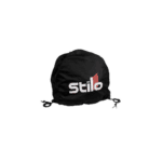 Stilo branded drawstring bag for Grand Prix Racewear, black with white and red logo, ideal for motorsport accessories storage.