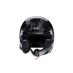 Carbon fibre racing helmet with Stilo branding, designed for motorsport safety and performance.