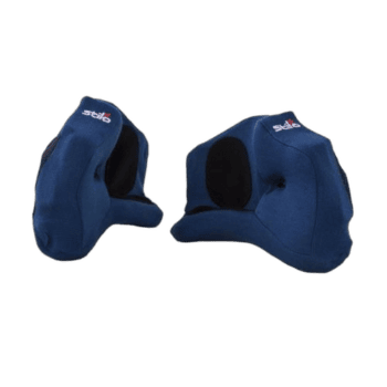 Pair of blue Stilo racing helmet ear pads designed for Grand Prix racewear, providing comfort and protection for motorsport drivers.