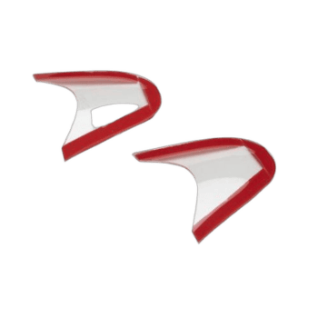 Pair of Grand Prix Racewear racing car side mirrors with red and white design on a black background.