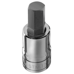 Close-up of a Facom STM 1/2 drive metric hexagon bit socket on a black background.