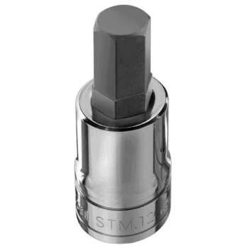 Close-up of a Facom STM 1/2 drive metric hexagon bit socket on a black background.