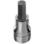 Close-up of a Facom STM 1/2 drive metric hexagon bit socket with a chrome finish on a black background.